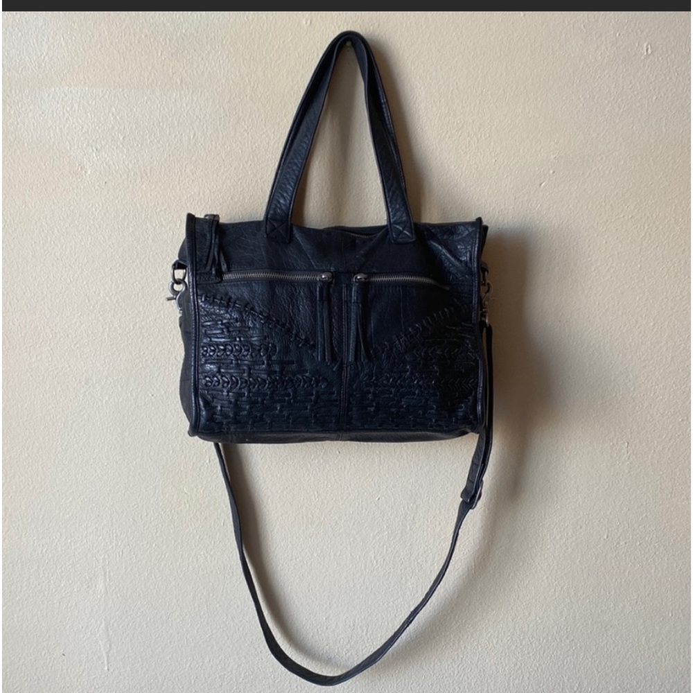 Day & Mood (Anthropologie) black boho leather "Alma" satchel/crossbody